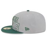 New Era Draft 2023 Grey 59FIfty Milwaukee Bucks Fitted Hat- in Grey and Green - Left Side View