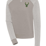 Women's Antigua Flier Bunker Icon Milwaukee Bucks Crewneck Sweatshirt