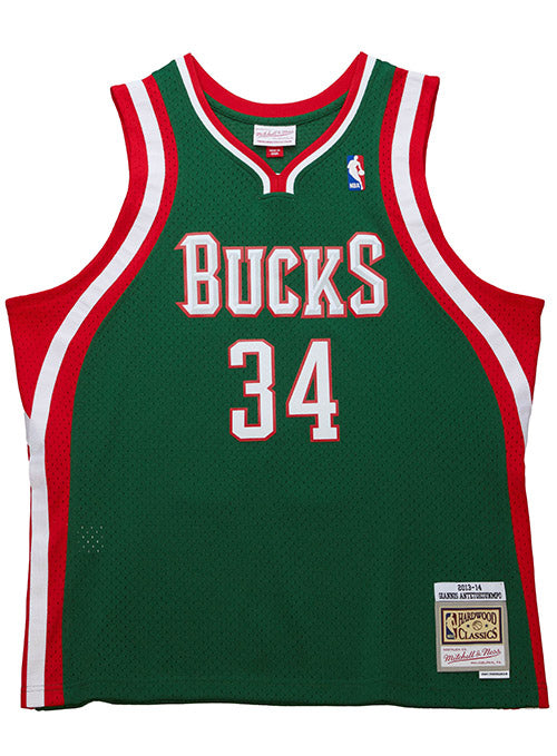 Mitchell & Ness HWC '13 Giannis Antetokounmpo Milwaukee Bucks Swingman jersey In Green, Red & White - Front View