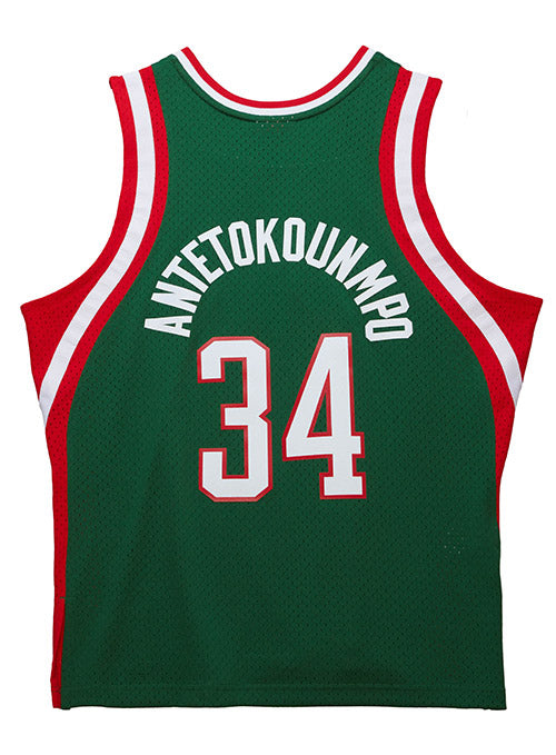Mitchell & Ness HWC '13 Giannis Antetokounmpo Milwaukee Bucks Swingman jersey In Green, Red & White - Back View