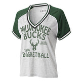 Women's Wear By Erin Andrews Raglan Milwaukee Bucks T-Shirt-front