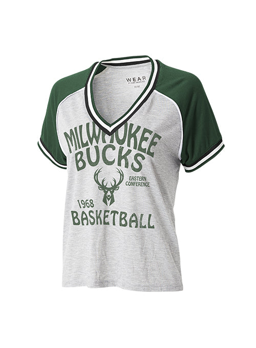 Women's Wear By Erin Andrews Raglan Milwaukee Bucks T-Shirt-front