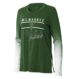 Women's Wear By Erin Andrews Dip Dye Green Milwaukee Bucks Long Sleeve T-Shirt- front