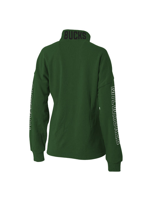 Women's Wear By Erin Andrews Icon Green Milwaukee Bucks 1/2 Zip Pullover-back