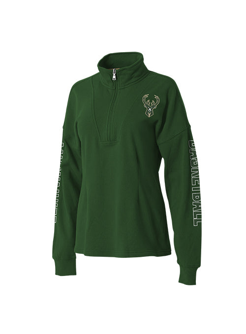 Women's Wear By Erin Andrews Icon Green Milwaukee Bucks 1/2 Zip Pullover- front