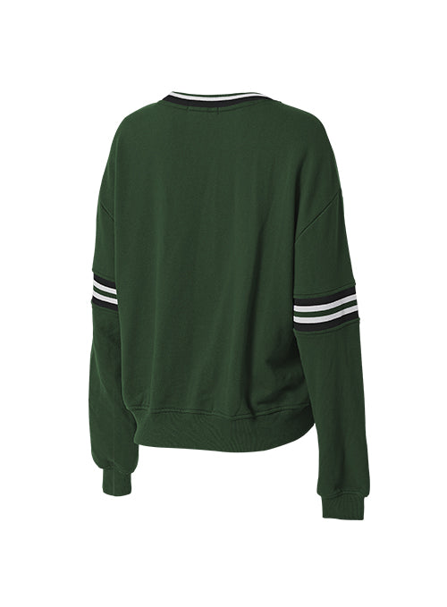 Women's Wear By Erin Andrews Retro French Terry Green Milwaukee Bucks Crewneck Sweatshirt-back