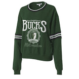 Women's Wear By Erin Andrews Retro French Terry Green Milwaukee Bucks Crewneck Sweatshirt- front