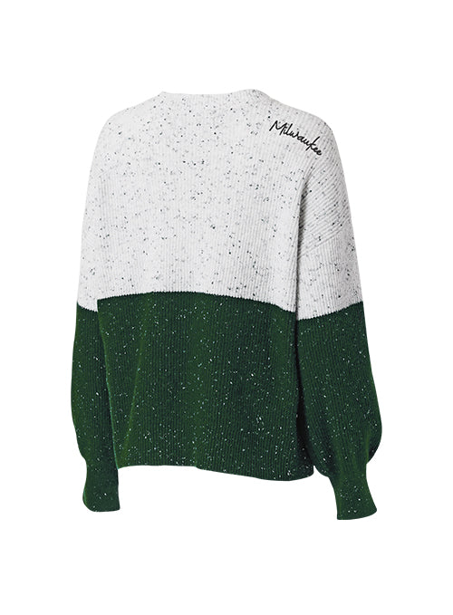 Women's Wear By Erin Andrews Color Block White & Green Milwaukee Bucks Sweatshirt-back