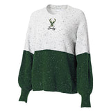 Women's Wear By Erin Andrews Color Block White & Green Milwaukee Bucks Sweatshirt-front