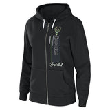 Women's Wear By Erin Andrews Vertical Bar Black Full-Zip Hooded Sweatshirt-front