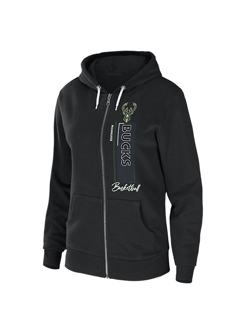 Women's Wear By Erin Andrews Vertical Bar Black Full-Zip Hooded Sweatshirt-front