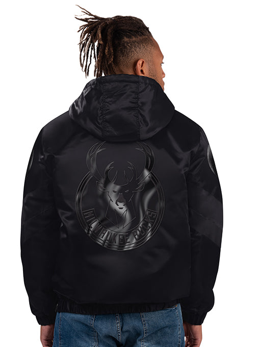 Starter Force Play Black Milwaukee Bucks 1/2 Snap Hooded Pullover Jacket-back