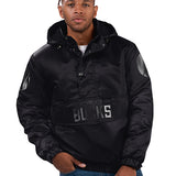 Starter Force Play Black Milwaukee Bucks 1/2 Snap Hooded Pullover Jacket-front