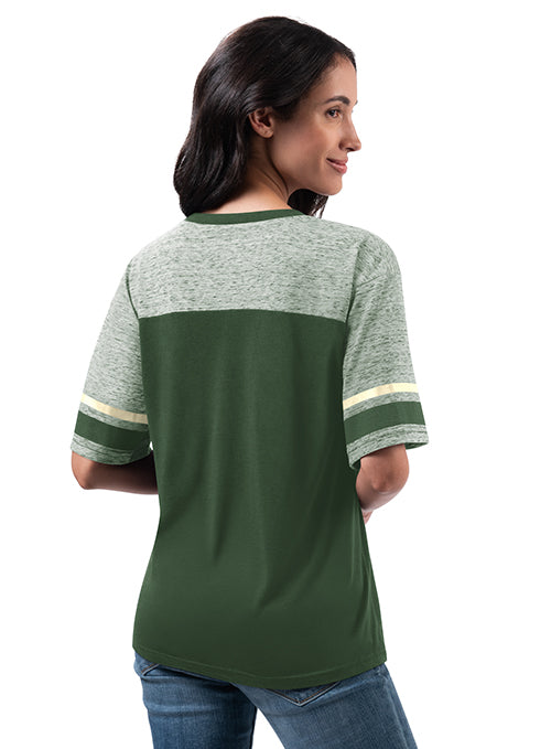 Women's G-III Track Color Blocked Milwaukee Bucks T-Shirt-back
