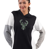 Women's G-III Game Plan Rhinestones Milwaukee Bucks Hooded Sweatshirt- front