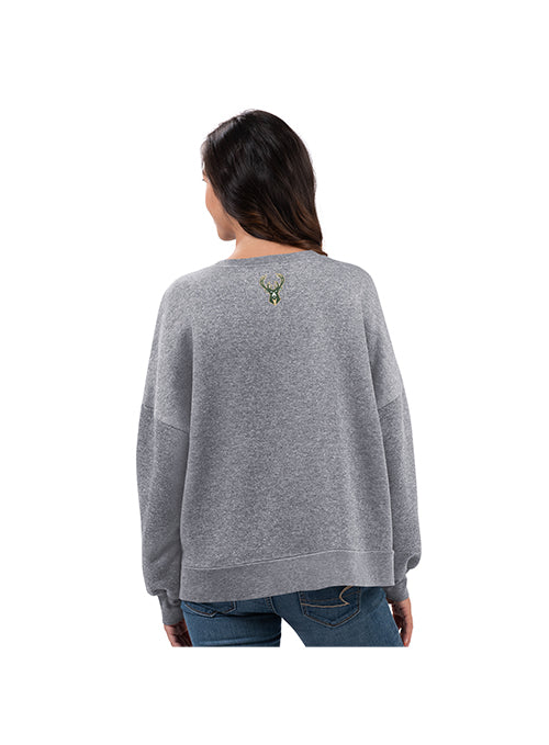 Women's G-III Shining Sequins Grey Milwaukee Bucks Crewneck Sweatshirt-back