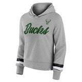 Women's Fanatics Script Gray Milwaukee Bucks Hooded Sweatshirt- Front