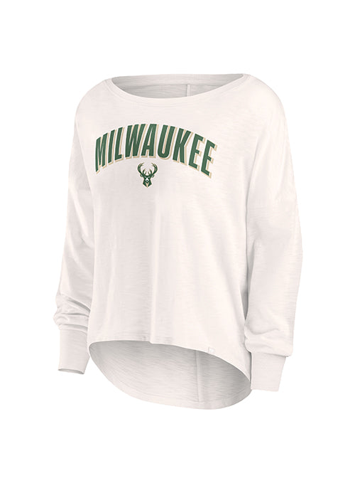 Women's Fanatics Slub Fashion Milwaukee Bucks Long Sleeve T-Shirt- Front