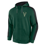 Fanatics Poly Fleece Green Milwaukee Bucks Full Zip Hooded Sweatshirt- Front