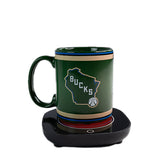 Uncanny Brands Global State Milwaukee Bucks Mug & Warmer- mug on warmer