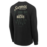 Youth Nike Essential Fade Milwaukee Bucks Long Sleeve T-Shirt in Black - Back View