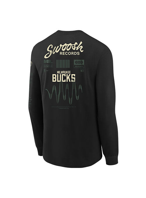 Youth Nike Essential Fade Milwaukee Bucks Long Sleeve T-Shirt in Black - Back View