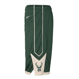 Youth Nike Icon Milwaukee Bucks Swingman Shorts in Green and Cream - Left Side View