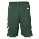 Youth Nike Icon Milwaukee Bucks Swingman Shorts in Green and Cream - Front View