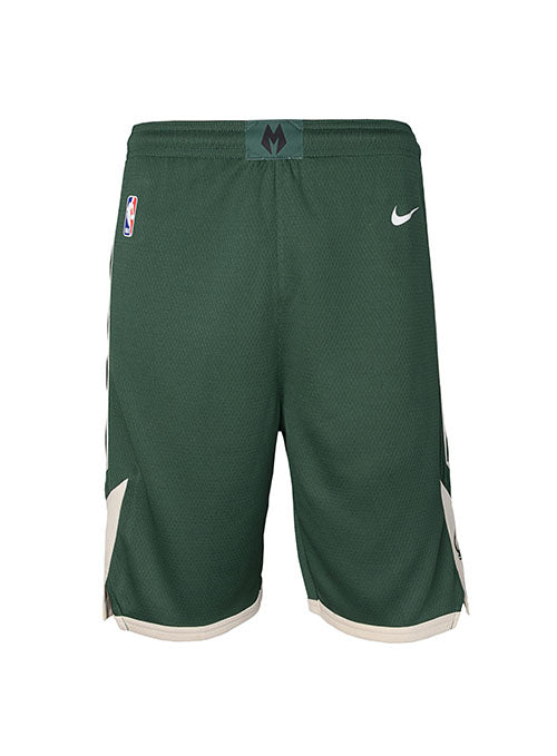 Youth Nike Icon Milwaukee Bucks Swingman Shorts in Green and Cream - Front View