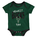 Newborn Outerstuff Slam Dunk Milwaukee Bucks 3-Piece Creeper Set - Green Front View