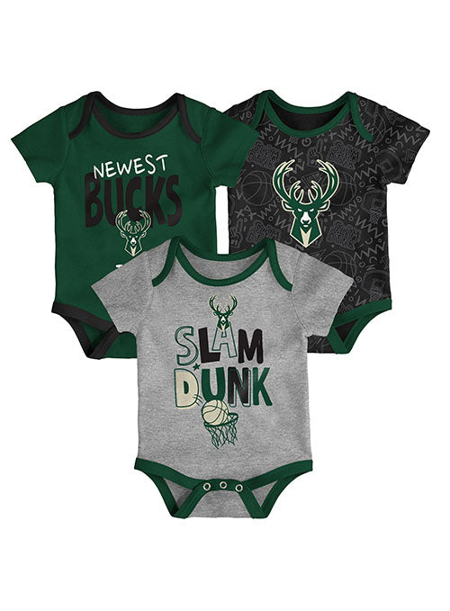 Newborn Outerstuff Slam Dunk Milwaukee Bucks 3-Piece Creeper Set
