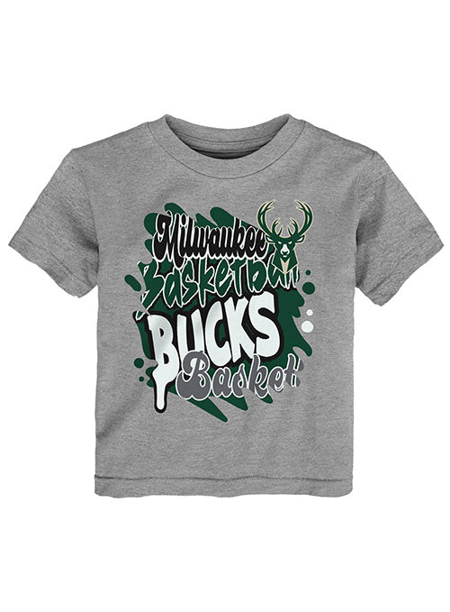 Toddler Outerstuff Team Splash Milwaukee Bucks T-Shirt in Grey - Front View