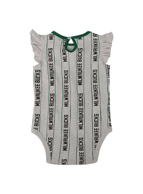 Newborn Girl's Outerstuff Double Team Milwaukee Bucks 2-Piece Onesie Set - Grey Onesie Back View