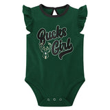 Newborn Girl's Outerstuff Double Team Milwaukee Bucks 2-Piece Onesie Set - Green Onesie Front View