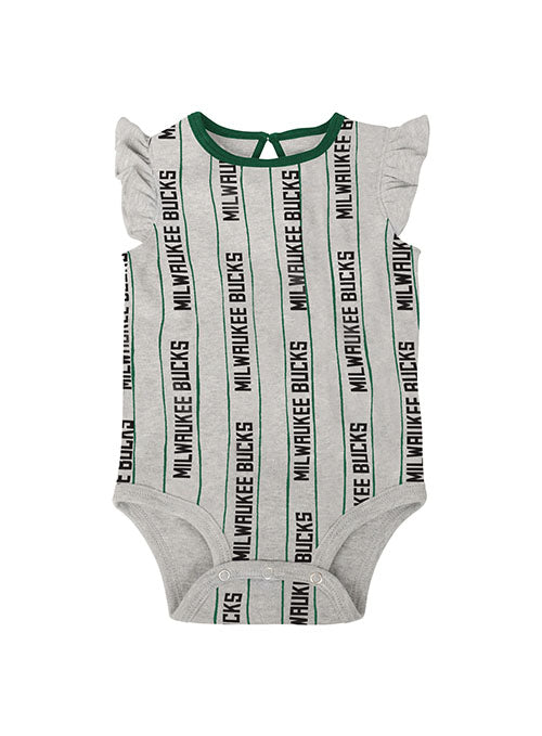 Newborn Girl's Outerstuff Double Team Milwaukee Bucks 2-Piece Onesie Set - Grey Onesie Front View