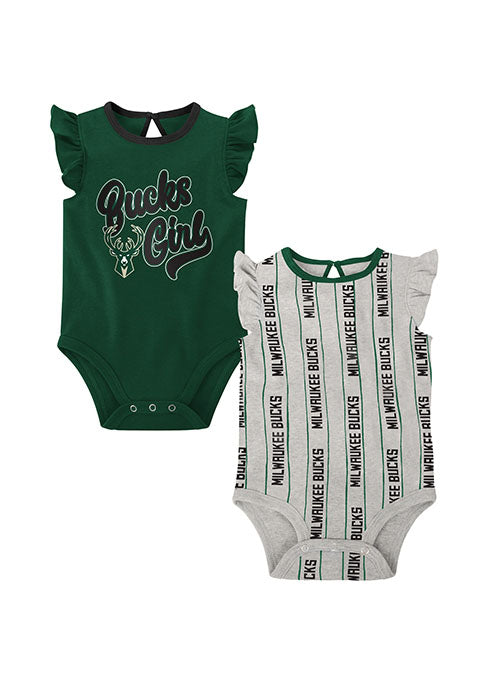Newborn Girl's Outerstuff Double Team Milwaukee Bucks 2-Piece Onesie Set - Full Set Front View