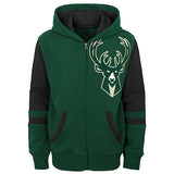 Juvenile Outerstuff To The League Milwaukee Bucks Full-Zip Hooded Sweatshirt in Green and Black - Front View