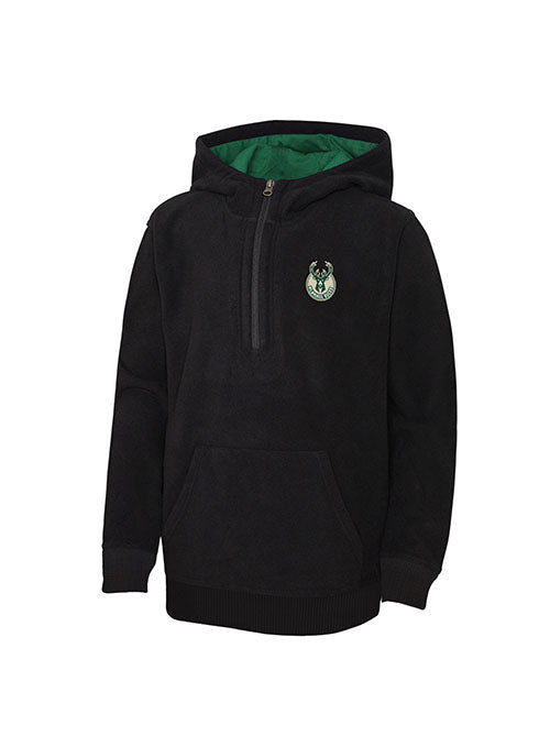 Youth Outerstuff Crossover Milwaukee Bucks Hooded Fleece Sweatshirt in Black - Front View