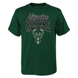 Youth Outerstuff Tri-Ball Milwaukee Bucks T-Shirt in Green - Front View
