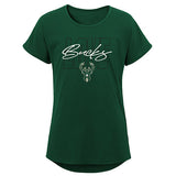 Youth Girls Love Block Milwaukee Bucks T-Shirt in Green - Front View