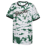 Youth Girls Outerstuff Post Bleached Wash Milwaukee Bucks T-Shirt in Green and White - Front View