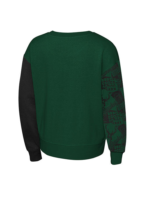 Youth Girls Outerstuff Trifecta Milwaukee Bucks Crewneck Sweatshirt in Green and Black - Back View