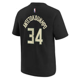 Youth Jordan Statement Edition Giannis Antetokounmpo Milwaukee Bucks T-Shirt in Black - Back View