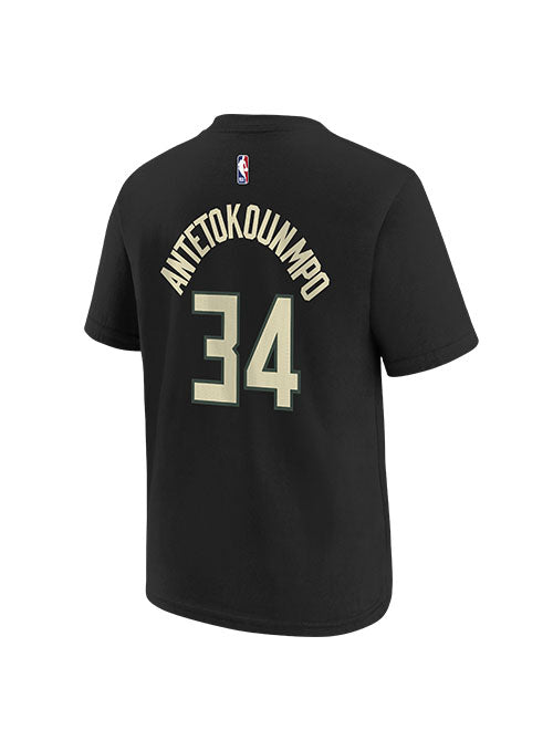 Youth Jordan Statement Edition Giannis Antetokounmpo Milwaukee Bucks T-Shirt in Black - Back View