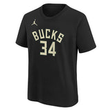 Youth Jordan Statement Edition Giannis Antetokounmpo Milwaukee Bucks T-Shirt in Black - Front View