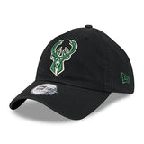 New Era Casual Classic Icon Black Milwaukee Bucks Adjustable Hat - Angled Left Side View
