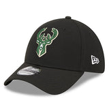 New Era Icon 39thirty Black Milwaukee Bucks Flex Fit Hat - Angled Left Side View