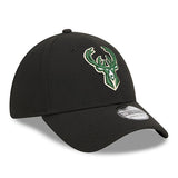 New Era Icon 39thirty Black Milwaukee Bucks Flex Fit Hat - Angled Right Side View