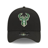New Era Icon 39thirty Black Milwaukee Bucks Flex Fit Hat - Front View
