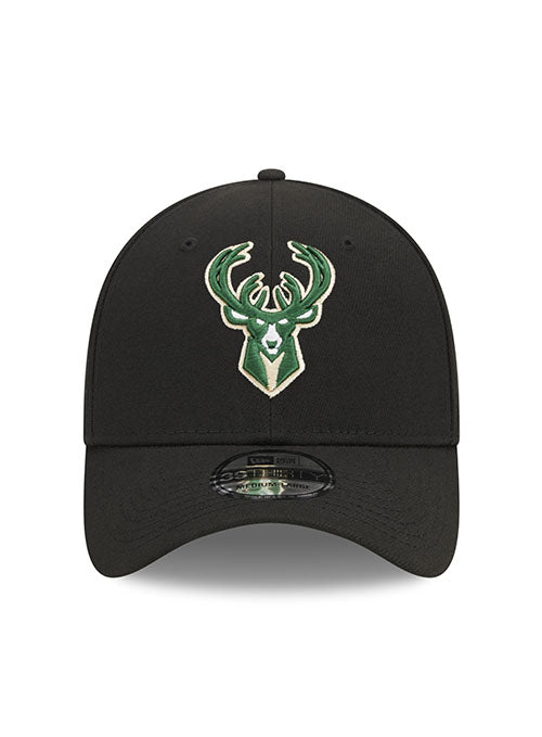 New Era Icon 39thirty Black Milwaukee Bucks Flex Fit Hat - Front View